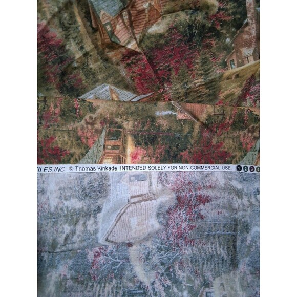 David Textiles Fabric Cotton  "Thomas Kinkade"  Log Cabin Trees  Fall  72x46" - Picture 2 of 2